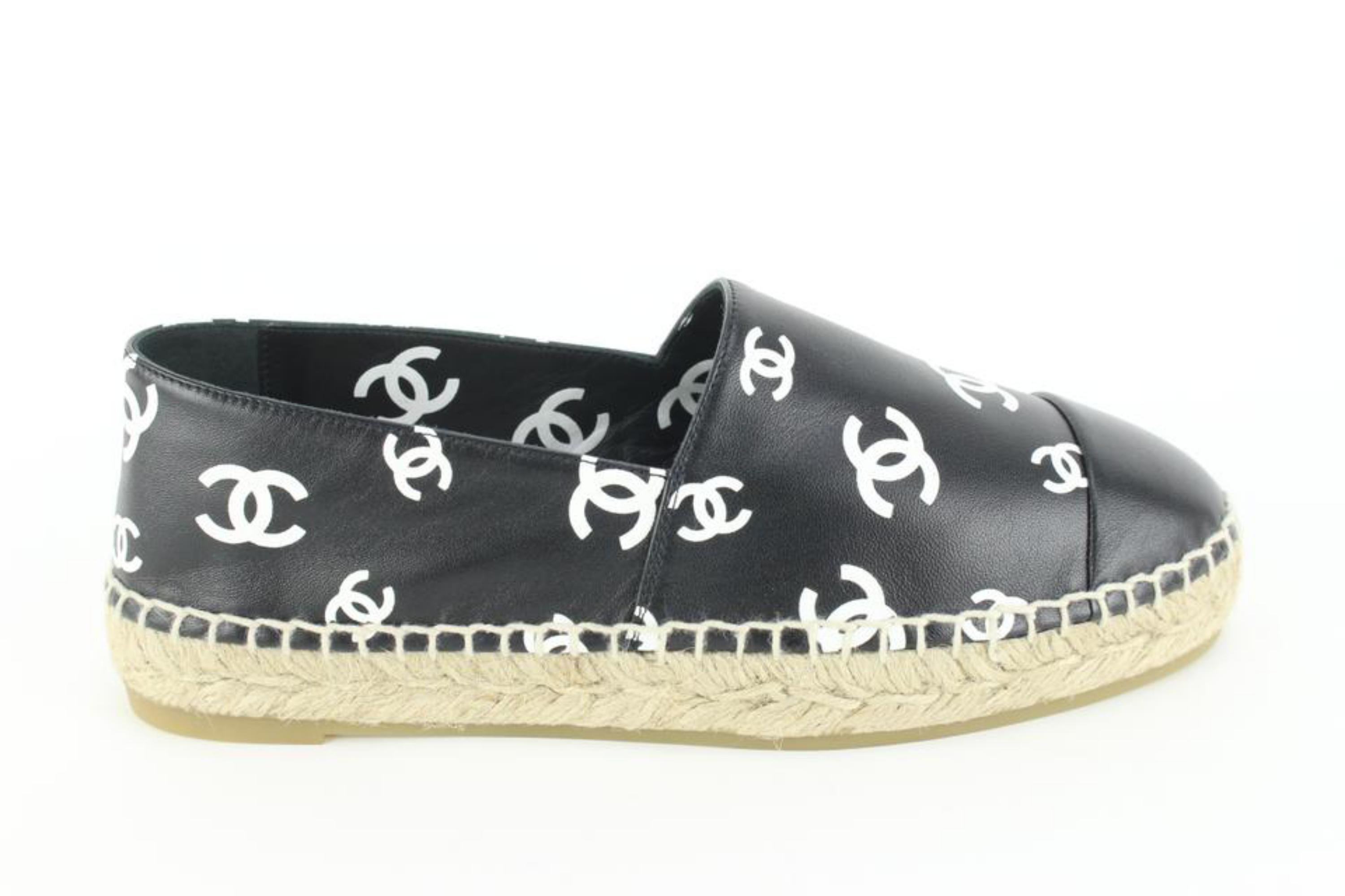 Authentic Second Hand Chanel Logo Leather Espadrilles PSS56100183  THE  FIFTH COLLECTION